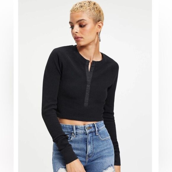 Good American NWT Waffle Thermal Crop Size 5 (2XL) Long Sleeve Tee - Picture 1 of 15